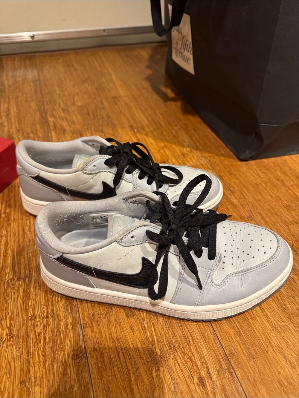 Men's Low-Top Casual Sneakers in White and Gray/Blue with Black Accents